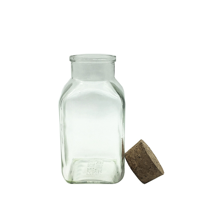 480ml Square shaped glass jar for food with cork