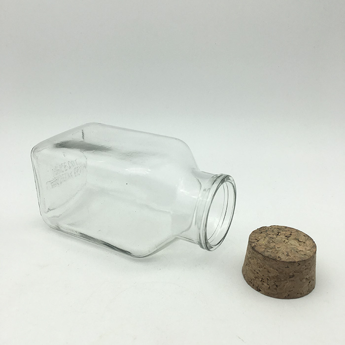 480ml Square shaped glass jar for food with cork