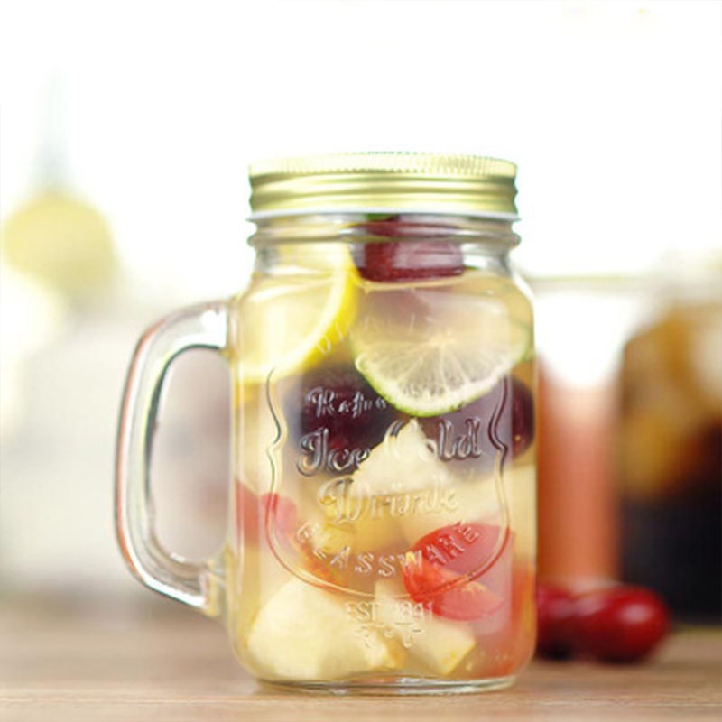 480ml glass with handle transparent beverage bottle juice cup