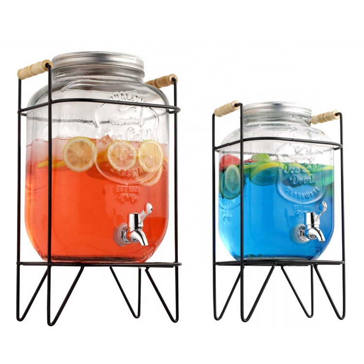 4L 5L 8L Glass Cold Drink Water Beverage Jars Dispenser with Rose Gold Stand