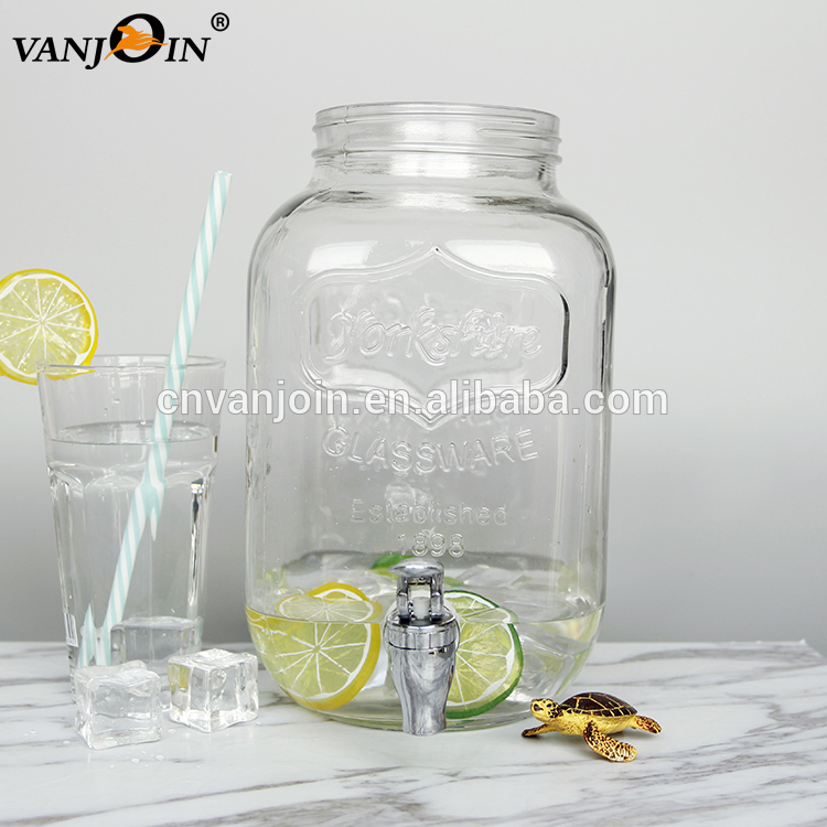 4L 8L Embossed Glass Juice Dispenser Bottle Jars with Faucet for Kombucha Tea Beverage