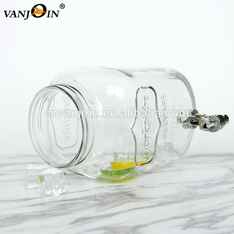 4L 8L Embossed Glass Juice Dispenser Bottle Jars with Faucet for Kombucha Tea Beverage