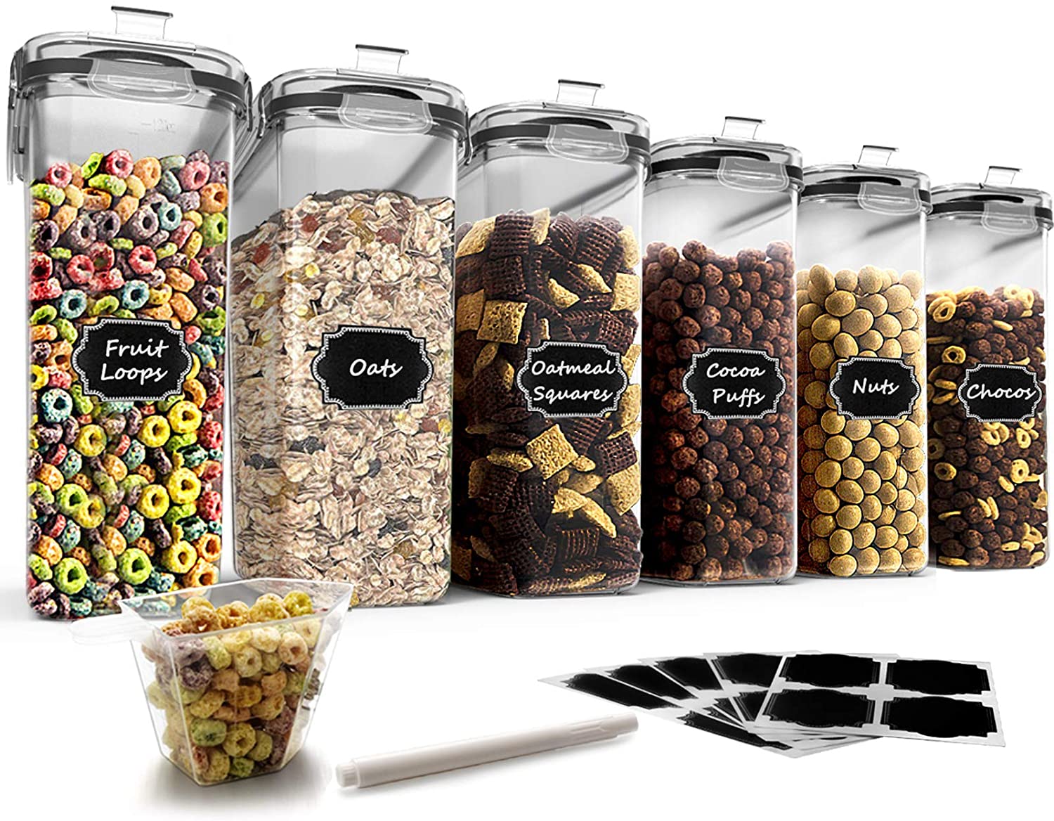4L Airtight Plastic Storage Container Set Of 6 With Lids Cereal Container For Grains Dry Food Kitchen Pantry Organization