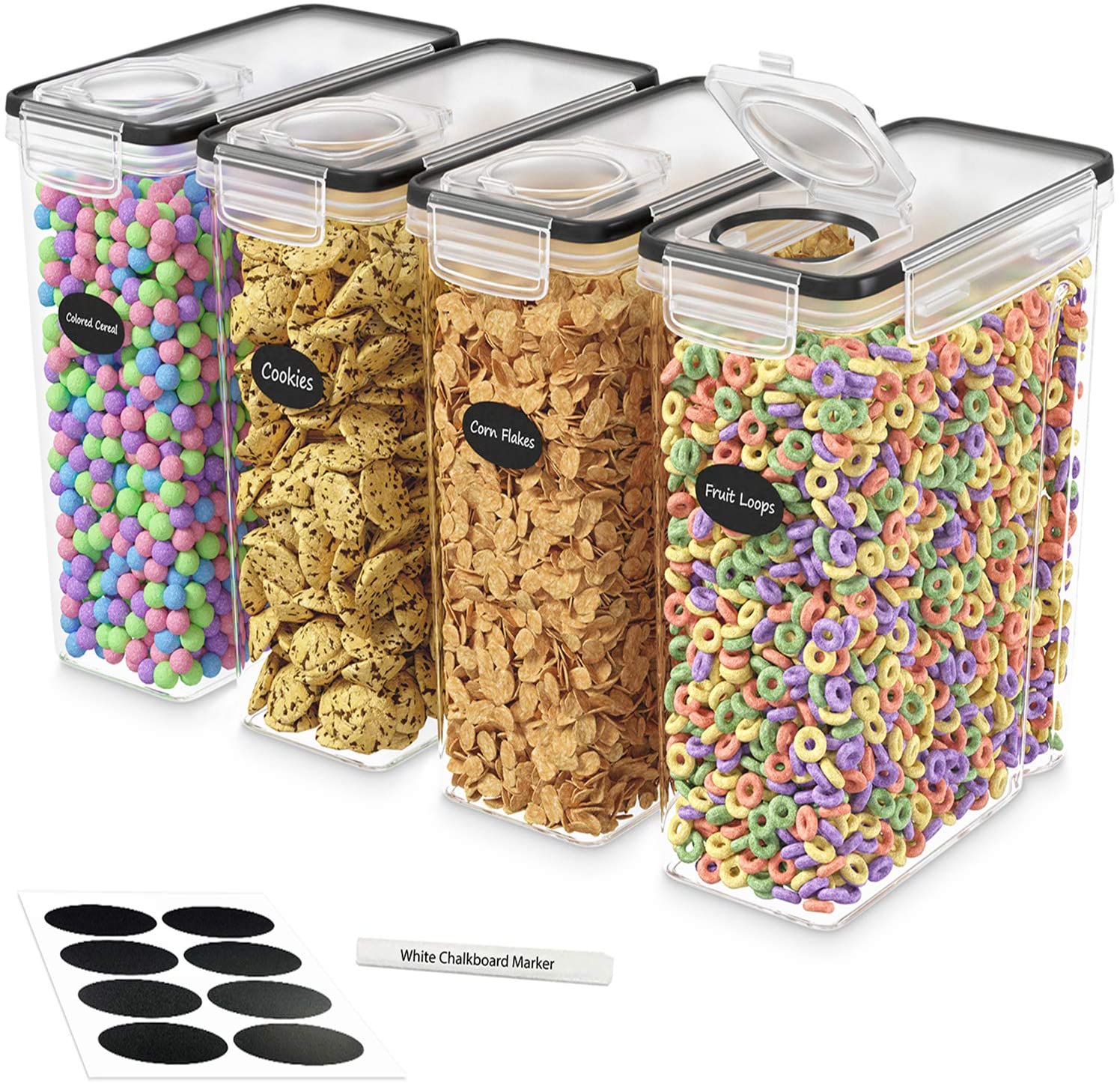 4L Airtight Plastic Storage Container Set Of 6 With Lids Cereal Container For Grains Dry Food Kitchen Pantry Organization