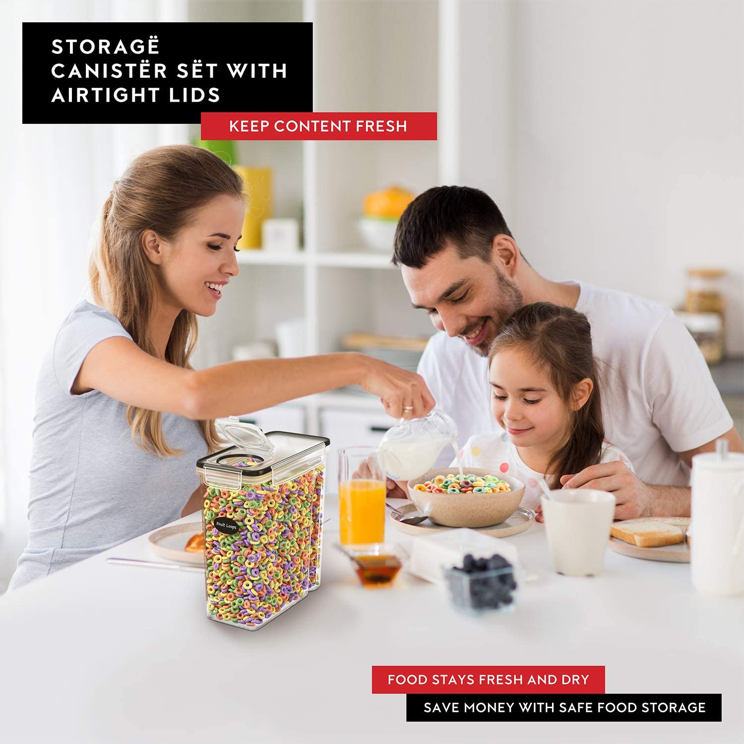 4L Airtight Plastic Storage Container Set Of 6 With Lids Cereal Container For Grains Dry Food Kitchen Pantry Organization