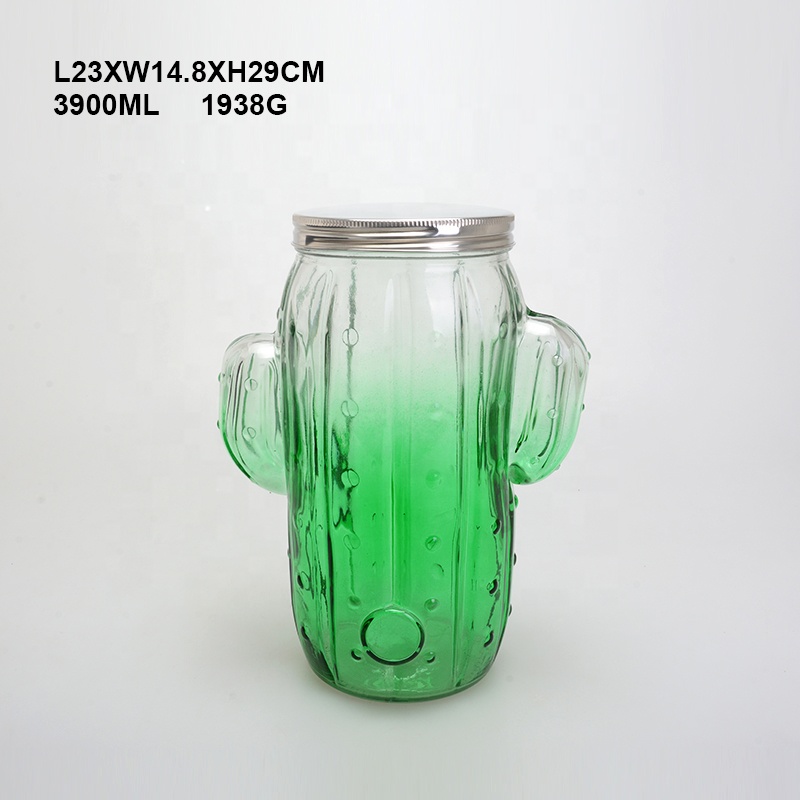 4L Cactus Shape Glass Dispenser and Mason Jar Set