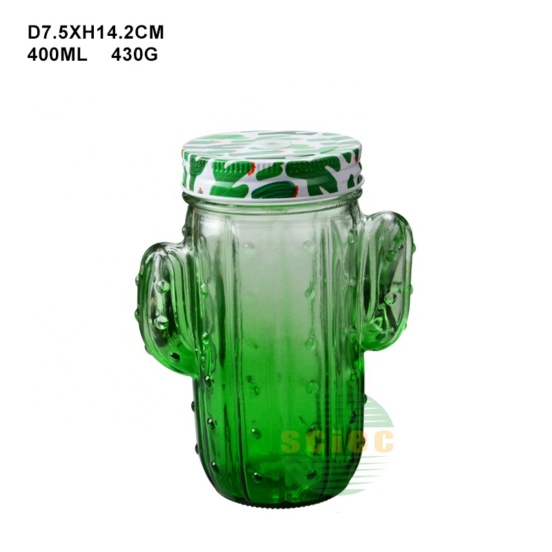 4L Cactus Shape Glass Dispenser and Mason Jar Set