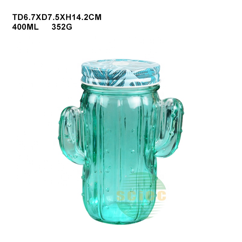 4L Cactus Shape Glass Dispenser and Mason Jar Set