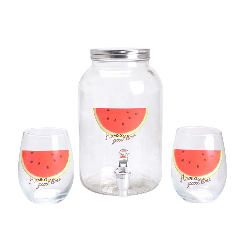 4L Round Glass Dispenser and Egg Cup Set