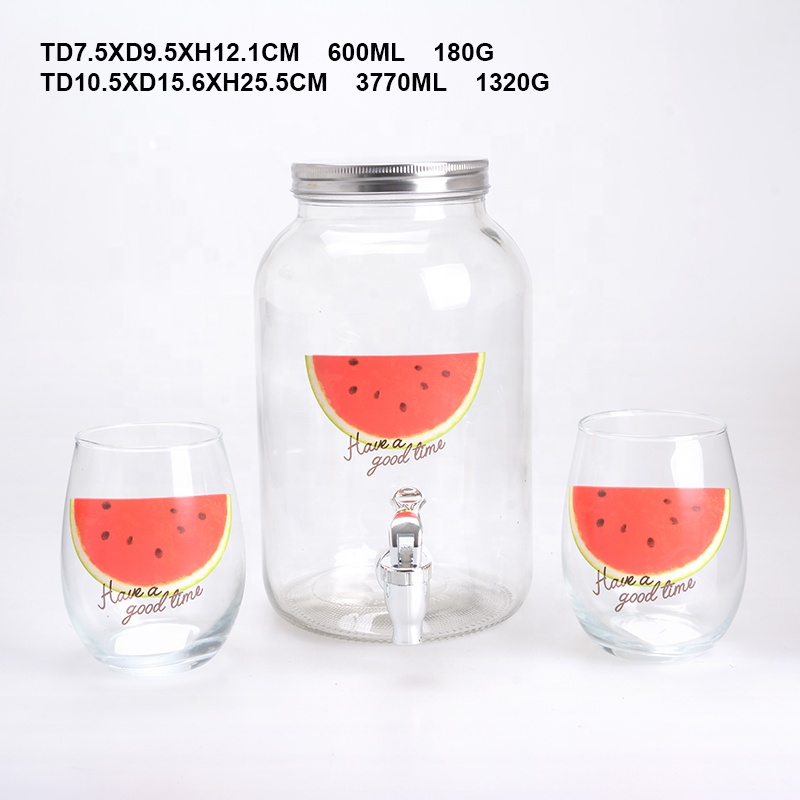 4L Round Glass Dispenser and Egg Cup Set