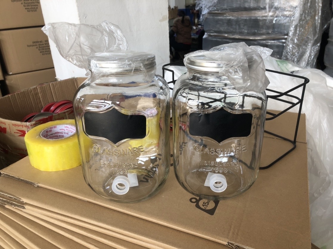 4L Square Double Glass Dispenser with Tap and Metal Rack