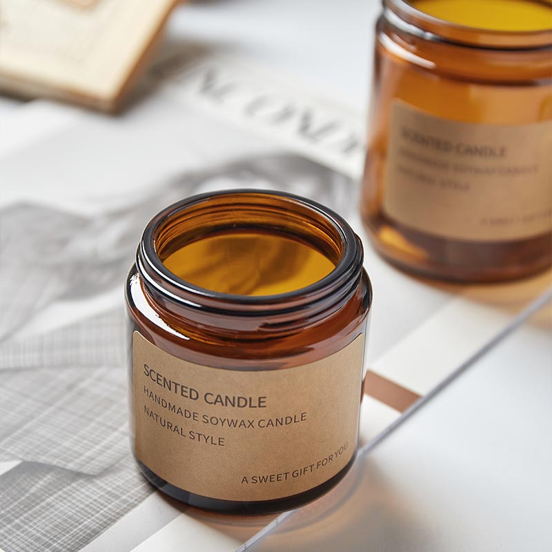 4OZ 120ML Clear Amber Customer Label Empty Glass Candle Jars With Metal Lids