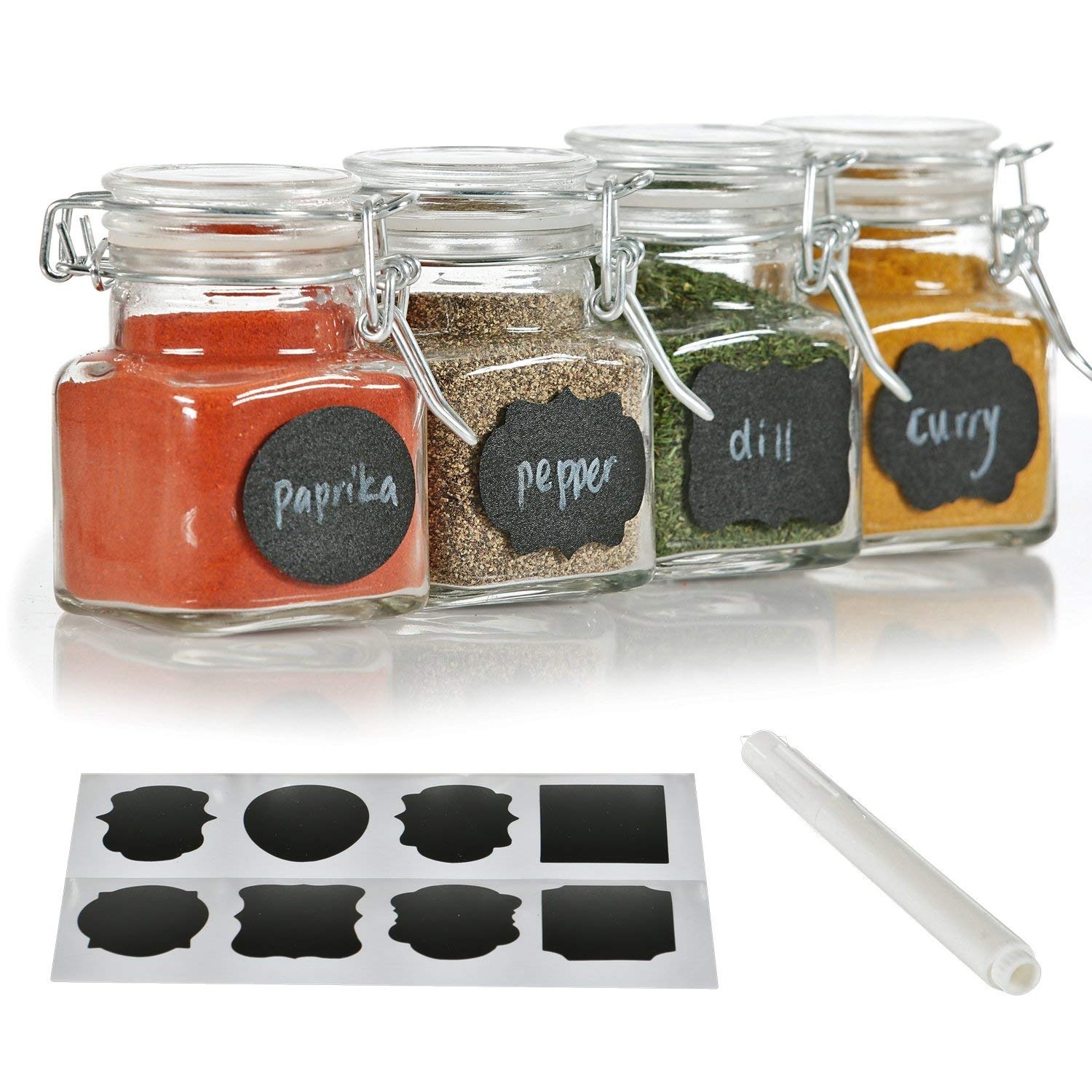 4OZ 120ml Square Kitchen Storage Clear cookie Spice clip top glass Jar set with Glass Lid