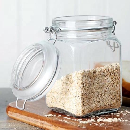 4OZ 120ml Square Kitchen Storage Clear cookie Spice clip top glass Jar set with Glass Lid