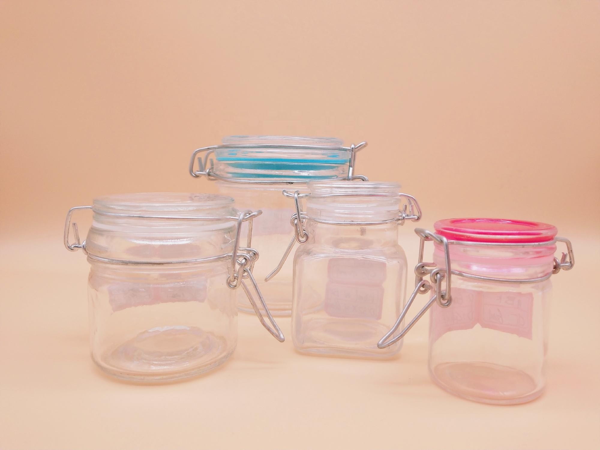 4OZ 120ml Square Kitchen Storage Clear cookie Spice clip top glass Jar set with Glass Lid