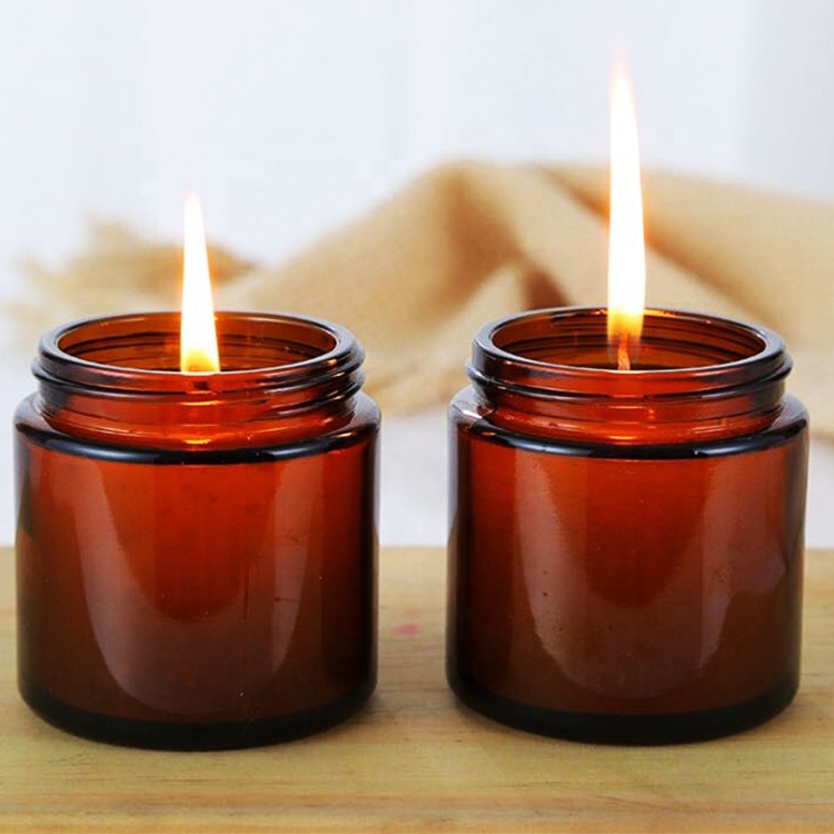 4OZ 8OZ 16OZ Wide Mouth Round Empty Amber Glass Cream Jars With Black Lid