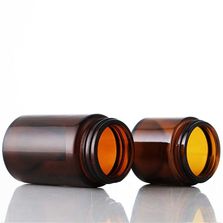 4OZ 8OZ 16OZ Wide Mouth Round Empty Amber Glass Cream Jars With Black Lid