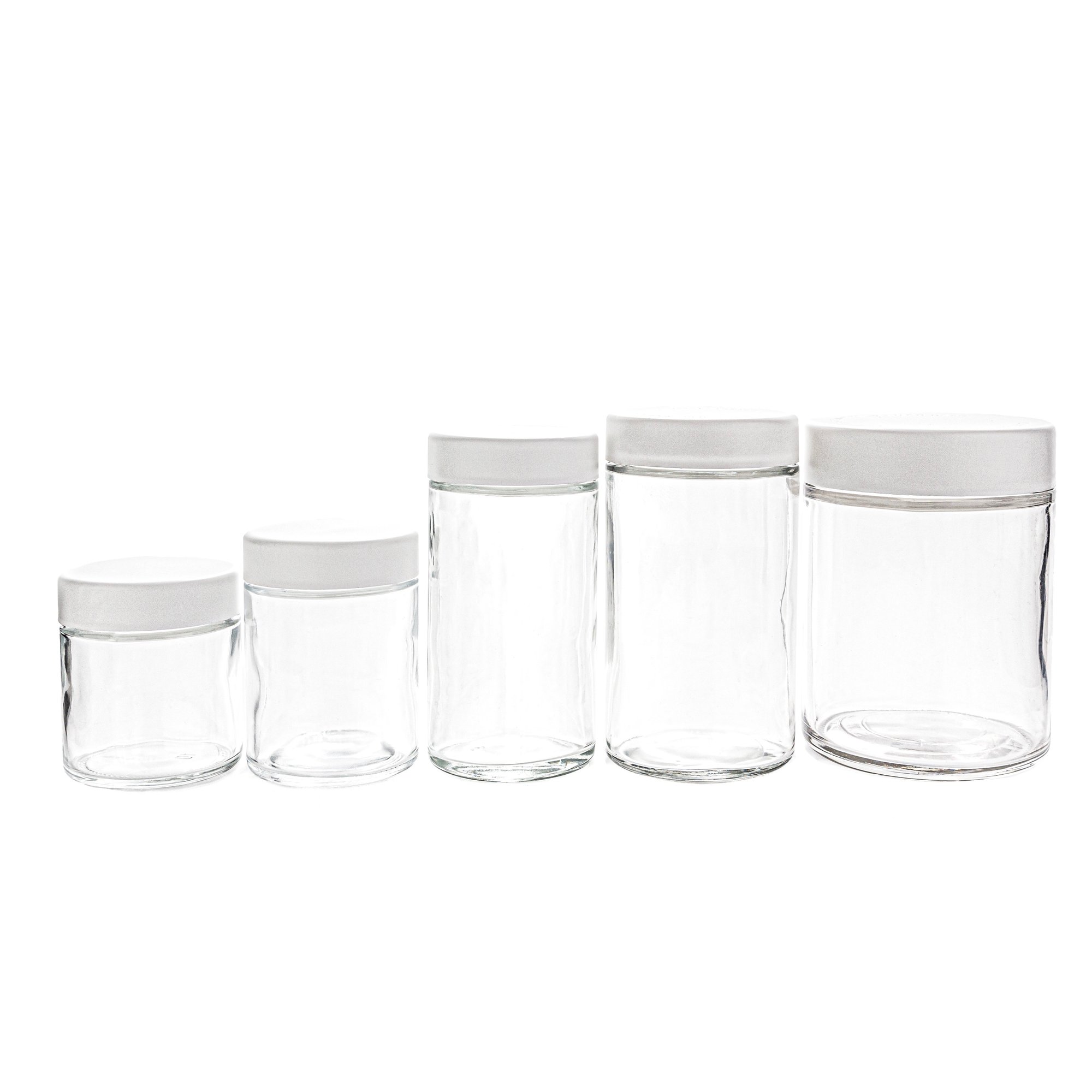 4OZ GLASS TALL CRC FLINT JAR WITH BLACK OR WHITE SMOOTH CRC LIDS