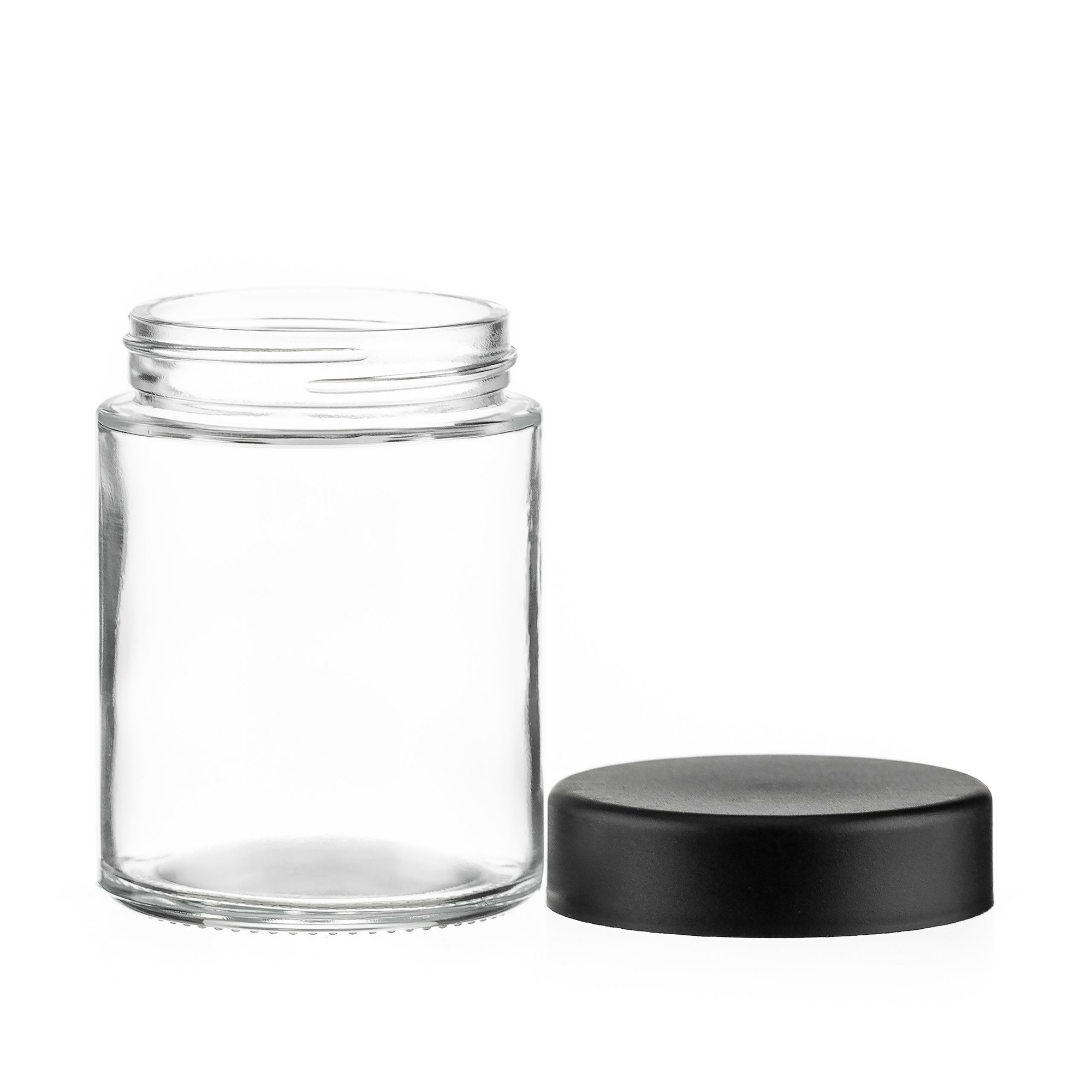 4OZ GLASS TALL CRC FLINT JAR WITH BLACK OR WHITE SMOOTH CRC LIDS