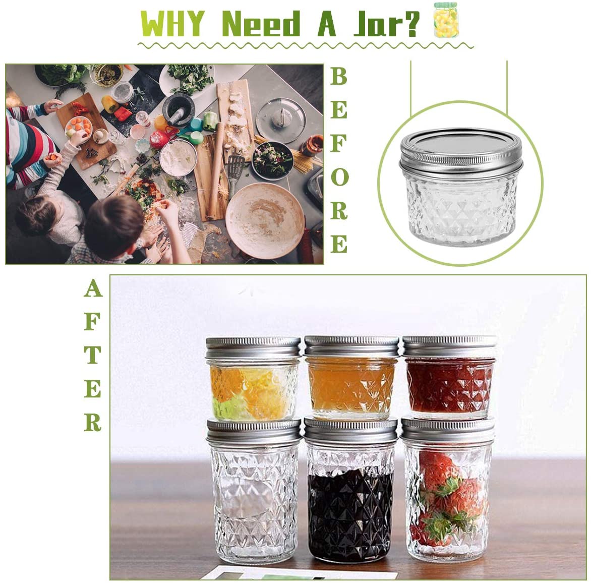 4OZ diamond embossing design wide mouth glass mason jars with 2 parts metal lid