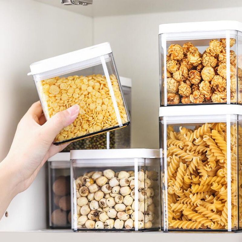 4PCS Cereal Container Storage Set with Lids Plastic Clear Kitchen Organization for Spaghetti
