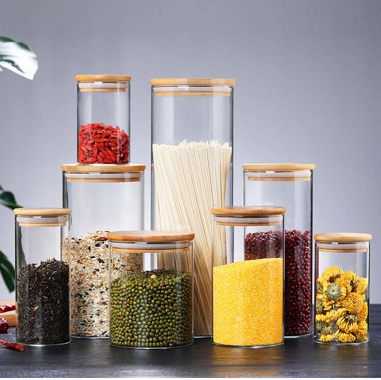 4Pcs Set Clear BPA-Free Leakproof Glass Jars Canisters With Bamboo Lids For Home Kitchen Storage