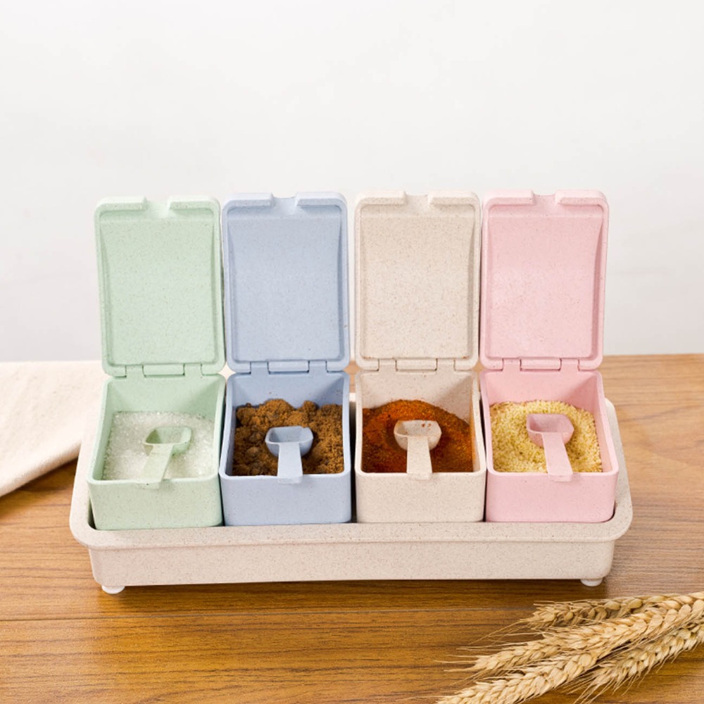4Pcs/Set Spice Jar Can Salt Pepper Container Spice Box Seasoning Pot Cooking Condiment Boxes Kitchen Cruet