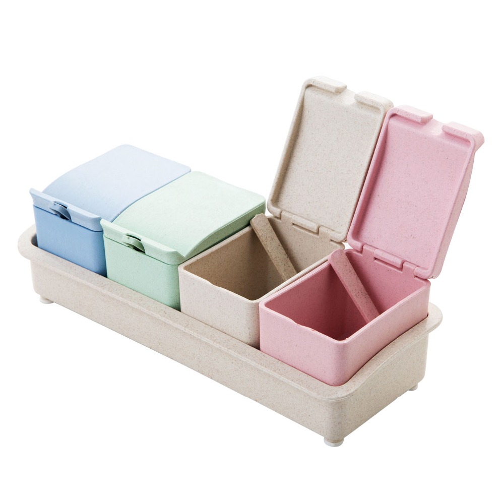 4Pcs/Set Spice Jar Can Salt Pepper Container Spice Box Seasoning Pot Cooking Condiment Boxes Kitchen Cruet