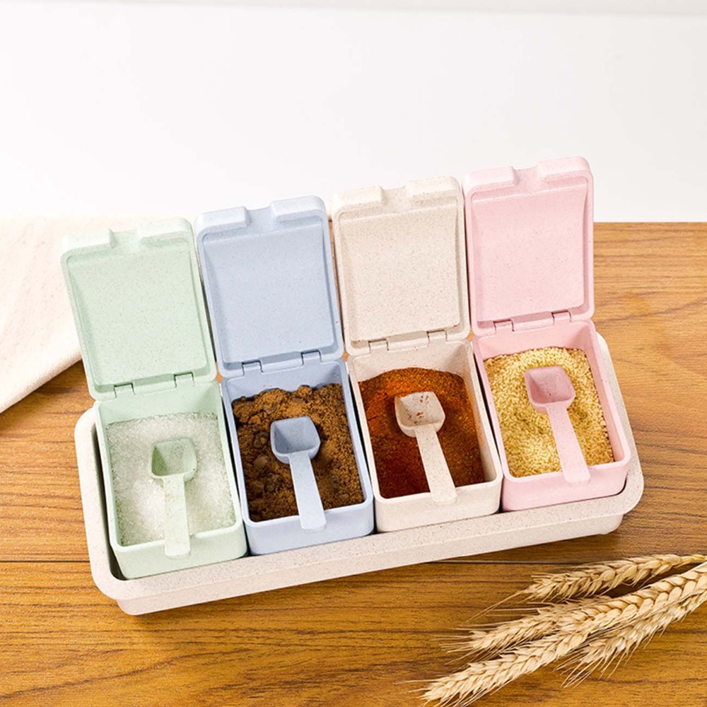 4Pcs/Set Spice Jar Can Salt Pepper Container Spice Box Seasoning Pot Cooking Condiment Boxes Kitchen Cruet