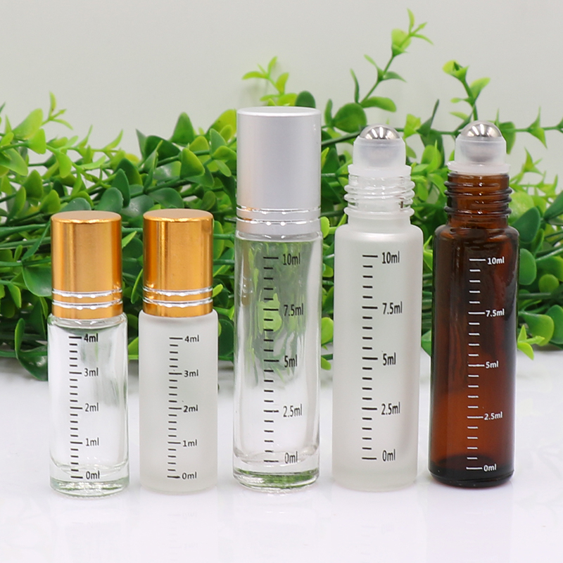 4ml 10ml wholesale mini degree scale printing wall glass pre-roller essential oil bottles perfume bottles with roller top