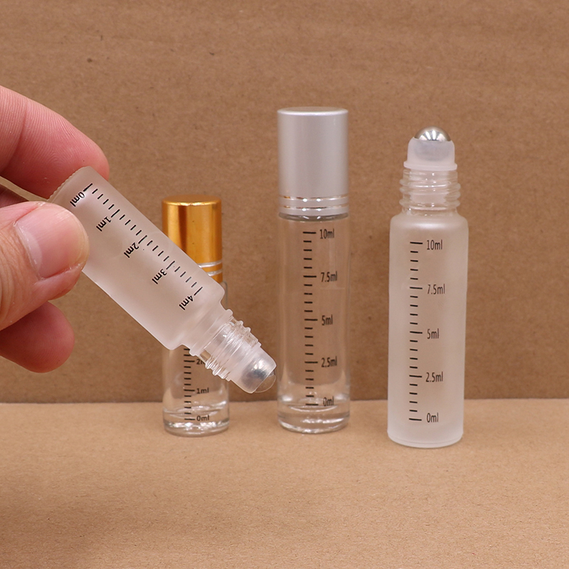 4ml 10ml wholesale mini degree scale printing wall glass pre-roller essential oil bottles perfume bottles with roller top