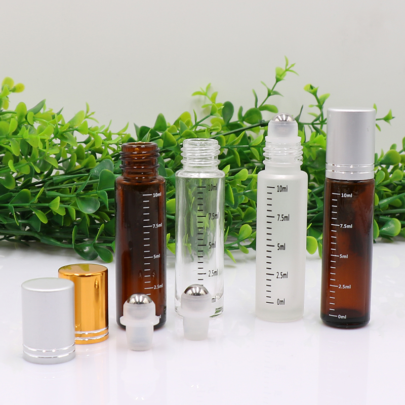 4ml 10ml wholesale mini degree scale printing wall glass pre-roller essential oil bottles perfume bottles with roller top