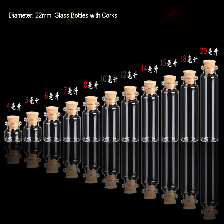 4ml-20ml Small Glass Jars Message Vials With Lid Cheap Cork Stopper Bottle DIY Small Glass Bottle Mini Containers 22 diameter