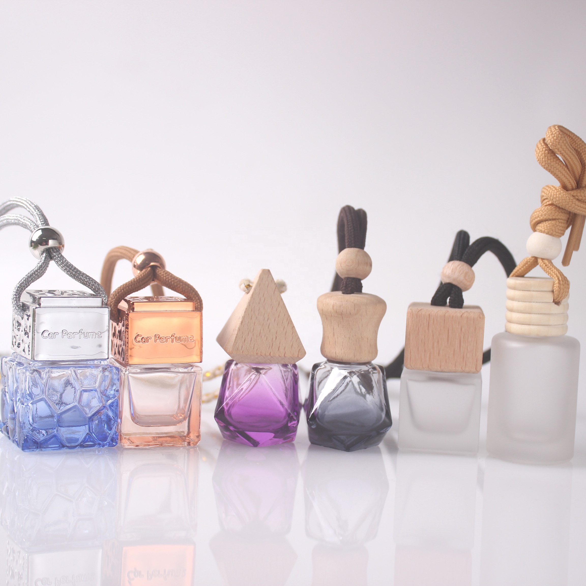 4ml 5ml 6ml 8ml 10ml 12ml Square wooden lid hanging empty vial car air freshener vent clip perfume glass car diffuser bottles