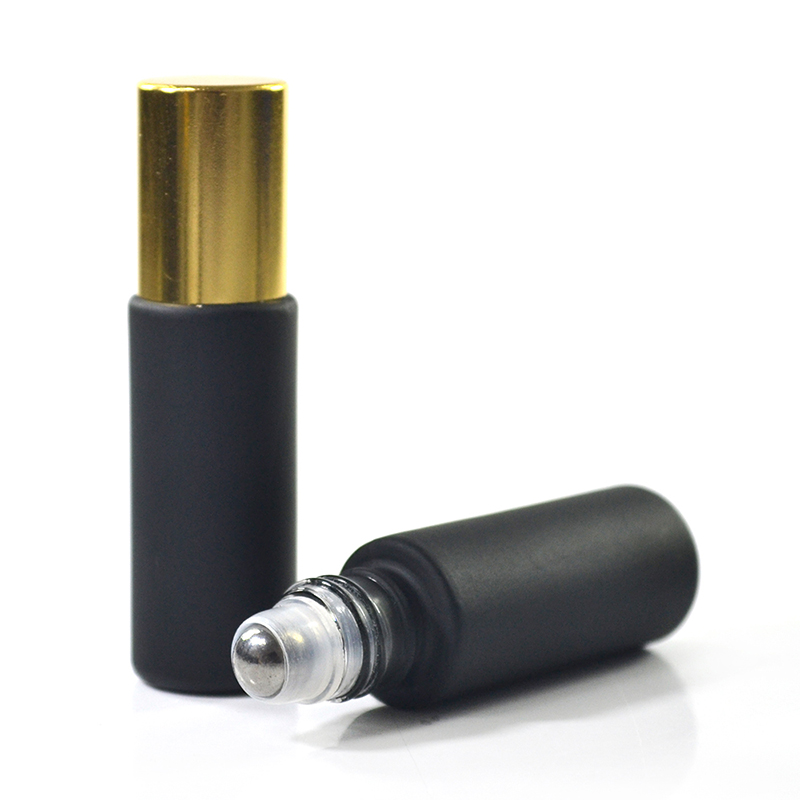 4ml 6ml 8ml 10ml steel roller ball perfume essential oil frosted matte black glass roll on bottle with aluminum cap