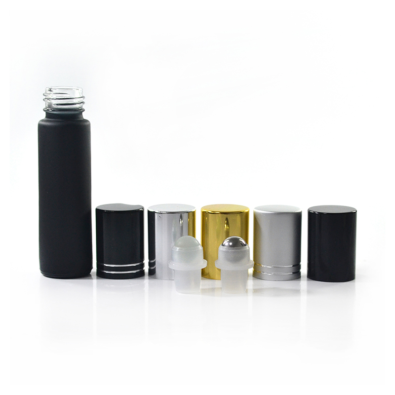 4ml 6ml 8ml 10ml steel roller ball perfume essential oil frosted matte black glass roll on bottle with aluminum cap