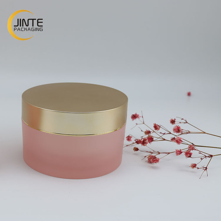 4oz 100ml Round Shape Acrylic Cream double wall Jar Custom unique Gold Cap Pink body for cosmetics packaging
