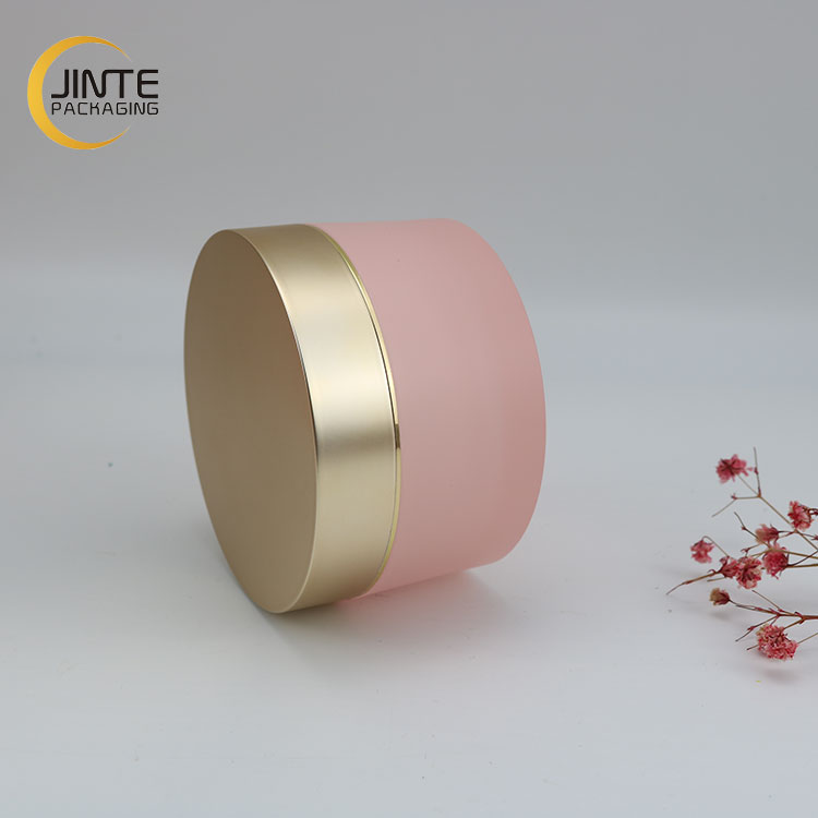 4oz 100ml Round Shape Acrylic Cream double wall Jar Custom unique Gold Cap Pink body for cosmetics packaging