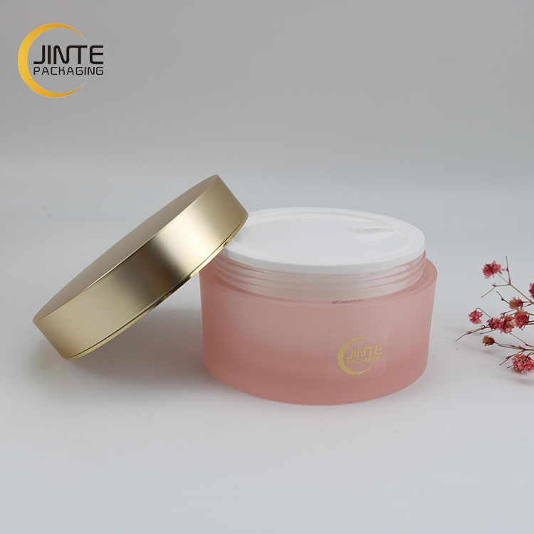 4oz 100ml Round Shape Acrylic Cream double wall Jar Custom unique Gold Cap Pink body for cosmetics packaging