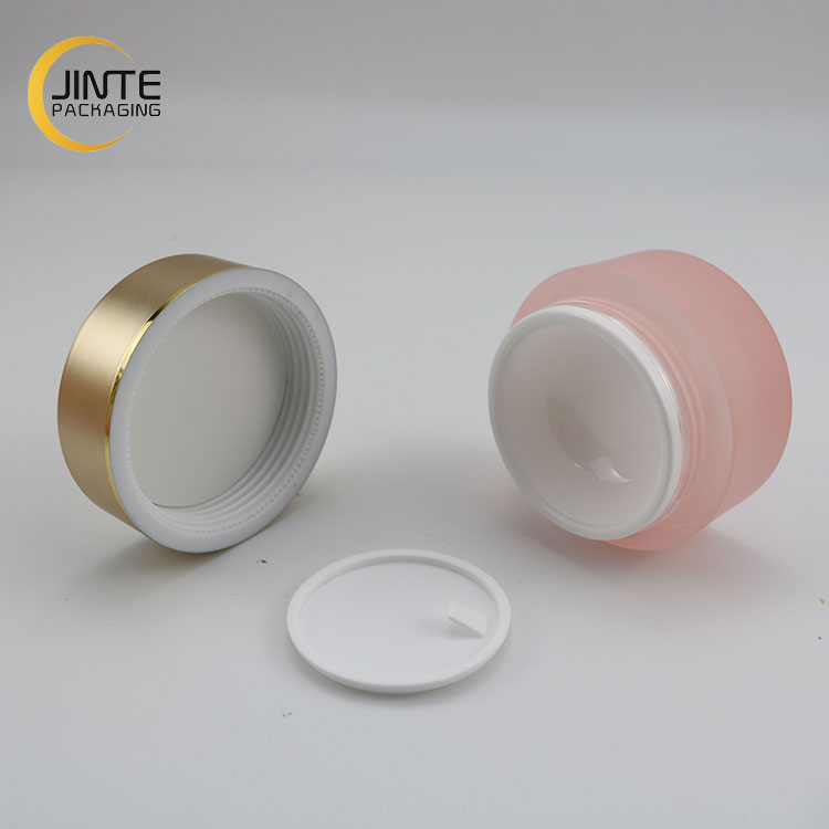 4oz 100ml Round Shape Acrylic Cream double wall Jar Custom unique Gold Cap Pink body for cosmetics packaging