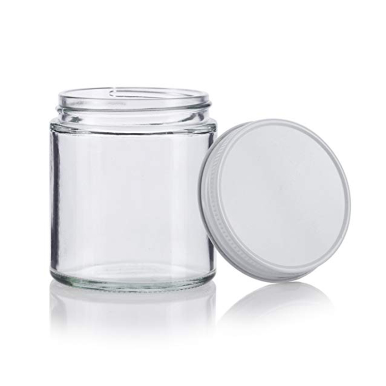 4oz 120ml Clear Thick Round Glass Straight Sided Jar with White Metal Airtight Lid