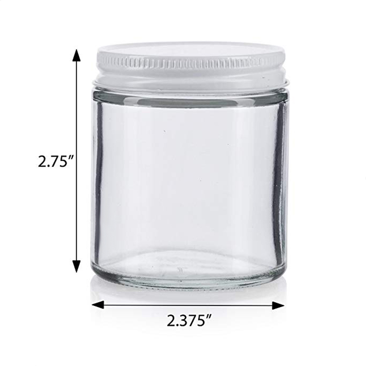 4oz 120ml Clear Thick Round Glass Straight Sided Jar with White Metal Airtight Lid
