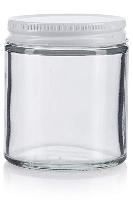 4oz 120ml Clear Thick Round Glass Straight Sided Jar with White Metal Airtight Lid