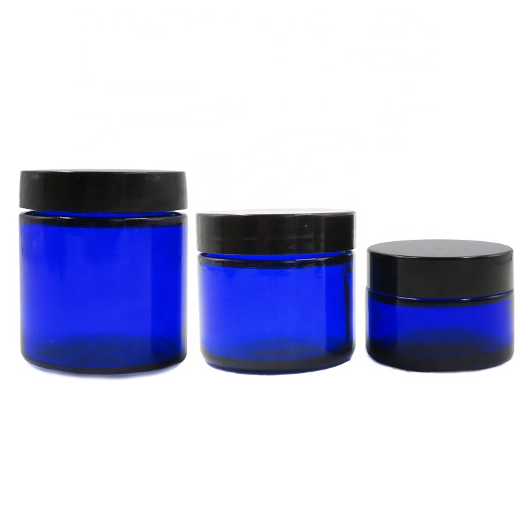 4oz 120ml Cobalt Blue Cream Jar Glass Cosmetic Jar with Black Plastic Lid