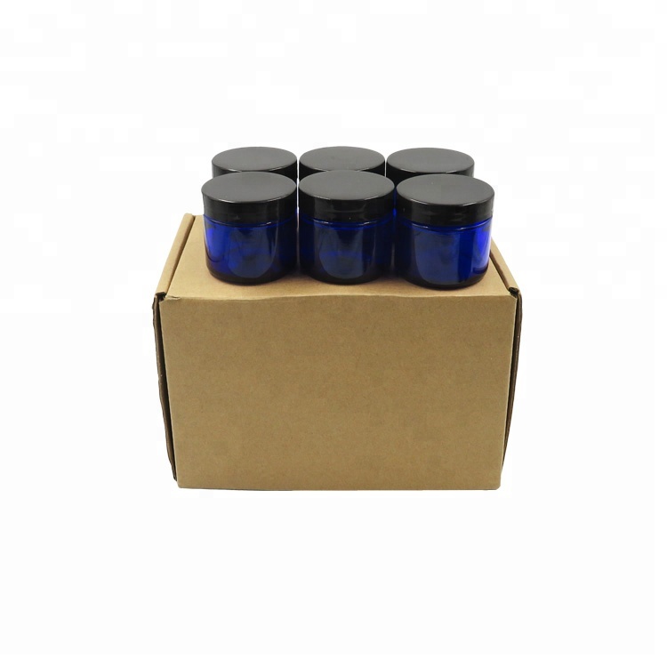 4oz 120ml Cobalt Blue Cream Jar Glass Cosmetic Jar with Black Plastic Lid