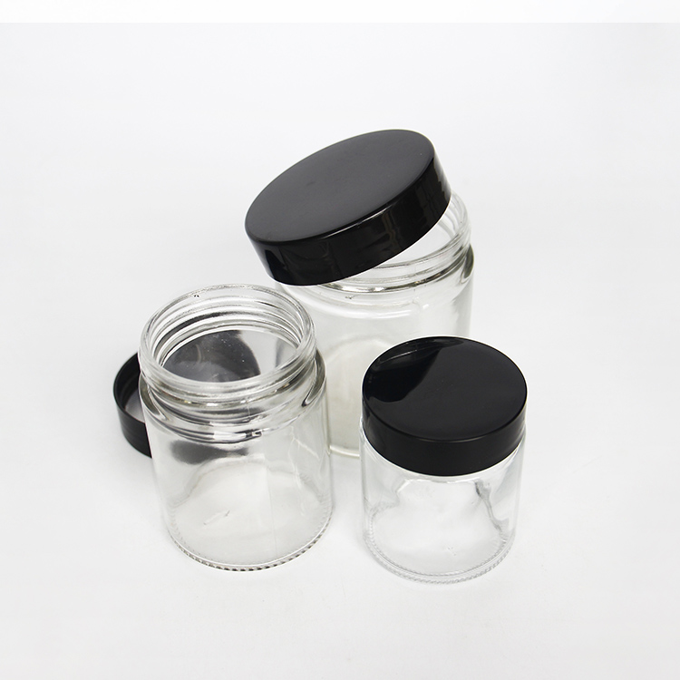4oz 120ml Straight Glass Storage Jar For Food Spice Dry Flowers With Black Lids