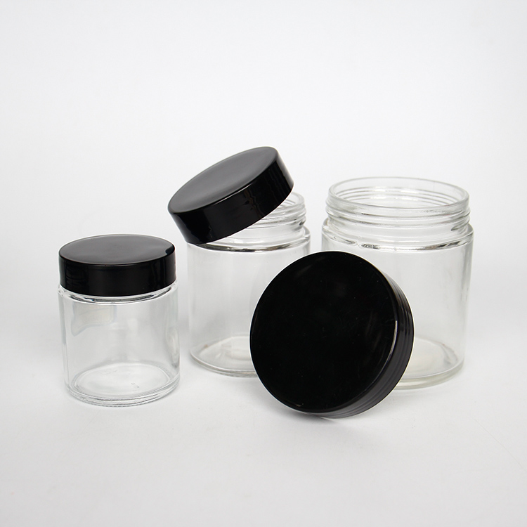 4oz 120ml Straight Glass Storage Jar For Food Spice Dry Flowers With Black Lids