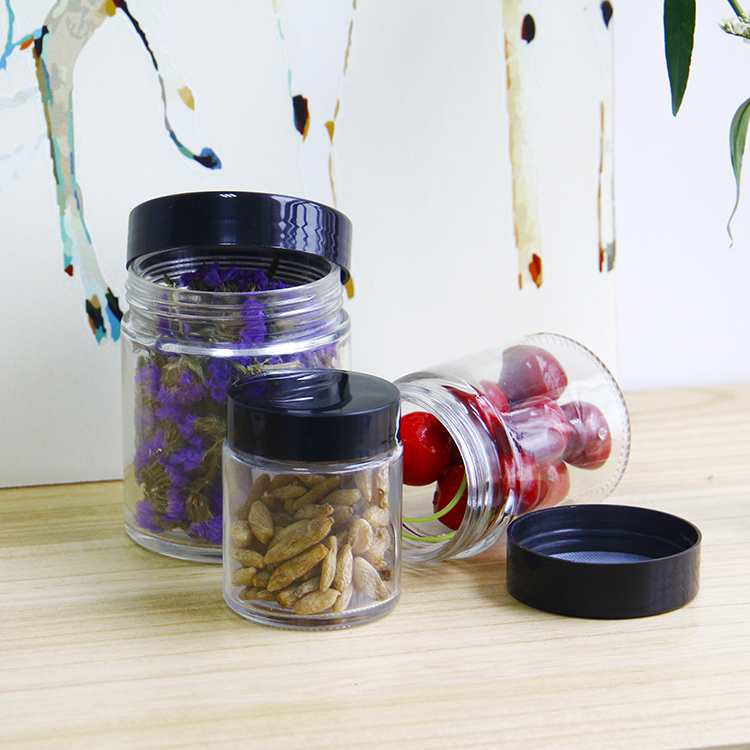 4oz 120ml Straight Glass Storage Jar For Food Spice Dry Flowers With Black Lids