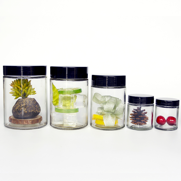 4oz 120ml Straight Glass Storage Jar For Food Spice Dry Flowers With Black Lids