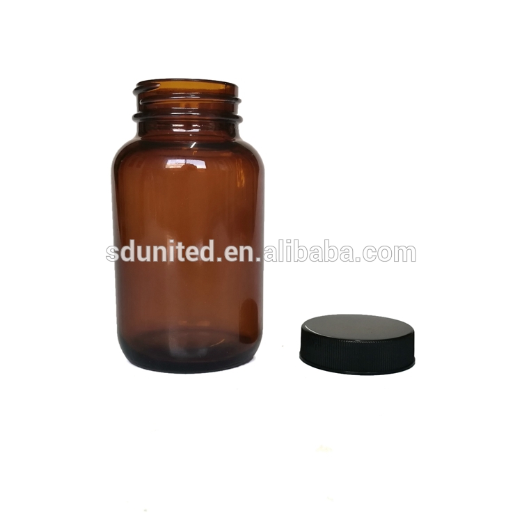 4oz/120ml amber glass pill bottle with black cap